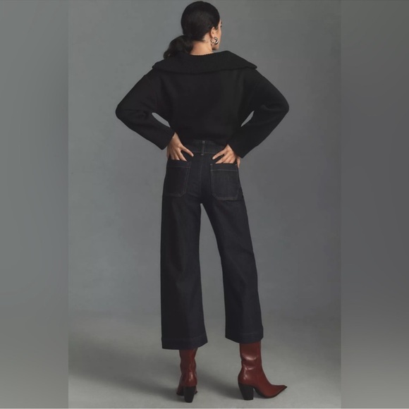 Maeve By Anthropologie The Colette Cropped Wide-Leg Jeans Size 29 Dark Denim - Picture 2 of 12